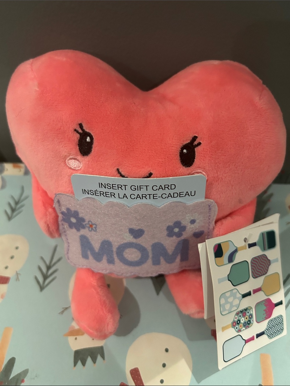 Mom Heart Stuffed Animal, a 5-inch pink plush toy design to hold card gift